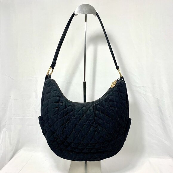 VERA BRADLEY Black Quilted Gold Color Metal Handbag Hobo Style Purse Tote - Picture 1 of 9